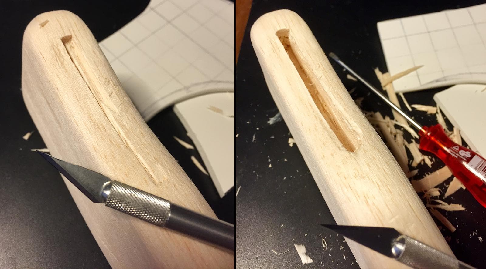 Carving a slot for the axe head